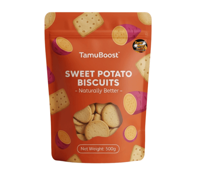 A stack of round, golden-brown fortified cookies.